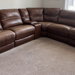 Living Room Brown Leather Sofa