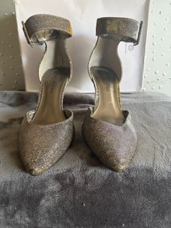 Metallic Glitter Pointed-Toe Heels with Ankle Strap