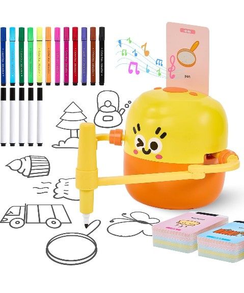 Drawing Robot for Kids, Interactive Educational Drawing Machine with Voice Interaction, Montessori Painting Learning Toy with 150 Word Cards, Birthday