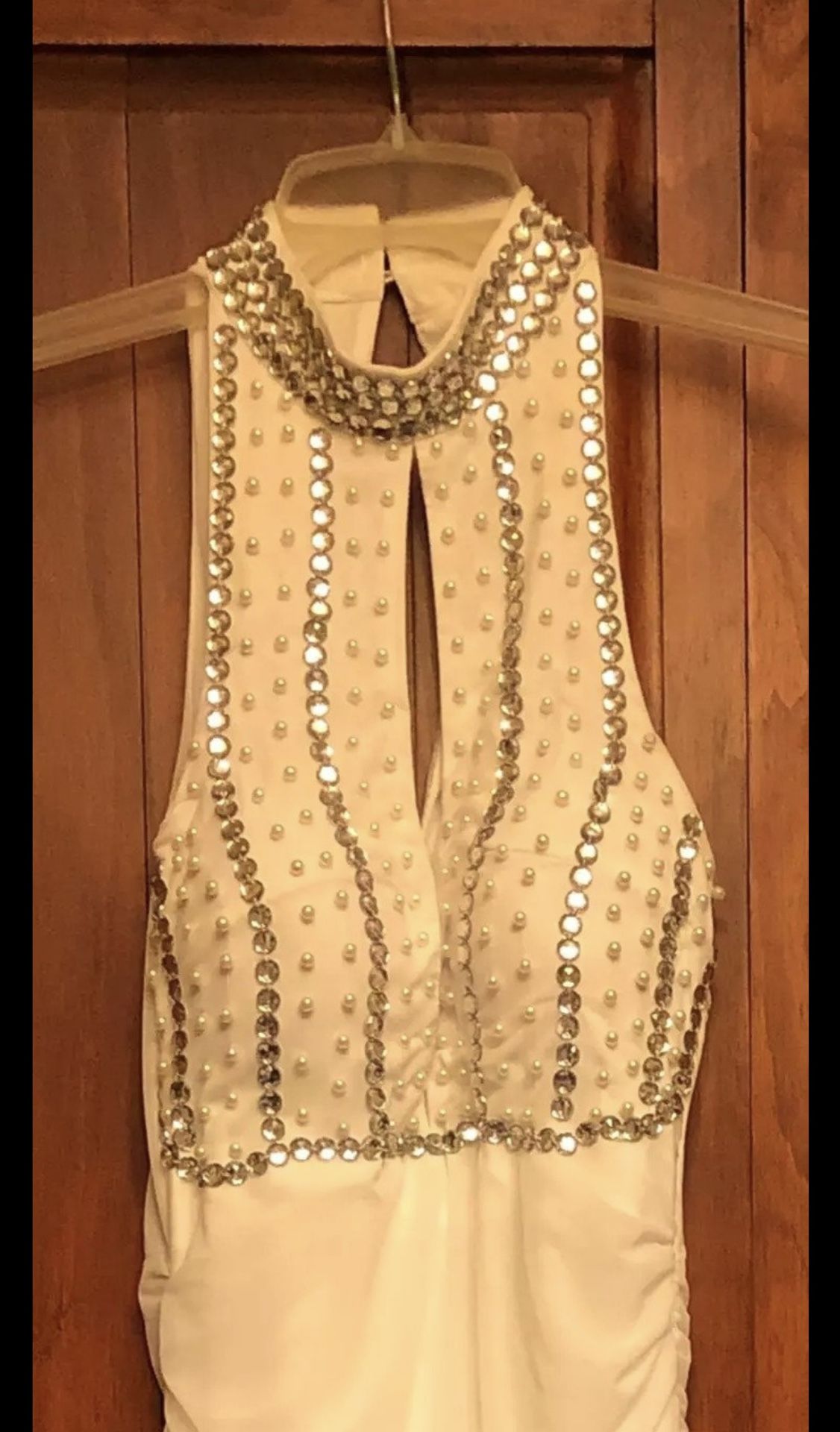 Mermaid Dress Sexy Halter Maxi Women Evening Party Dress Long Hollow White/Silve