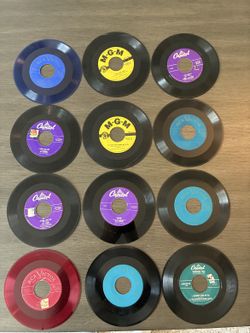 Lot of 12 Vintage 1950s 45 RPM Records - RCA Blue/Red Vinyl, Capitol, M-G-M