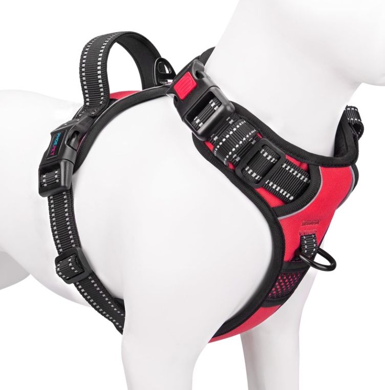 Reflective Dog Harness Large Breed Adjustable No Pull Vest With Handle 2 Metal Rings 3 Buckle