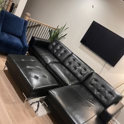Black Leather Couch & Ottoman 