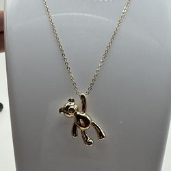 18k Gold Filled Necklace 20” Long With Teddy Bear Charm 