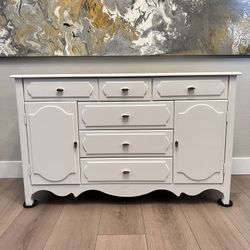 52” Wide Solid Wood Pure White Dresser w/ 6 Dovetail Drawers & 2 Cabinets w/ Shelves & Silver Knobs