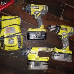 Ryobi 18V Cordless Drill & Impact Driver Set + LED Flashlight 4 AH Battery Fast Charger