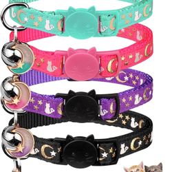 4PCS Cat Collar with Bells,Breakaway Cat Collars,Kitten Collar with Bell Moon