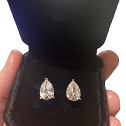 Beautiful Moissanite DiamondEarrings - Pear Shaped 925 Silver (Rose Gold In Color) *NEVER WORN*