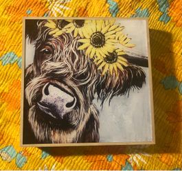 LED Light-Up Highland Cow with Sunflowers Wall Art