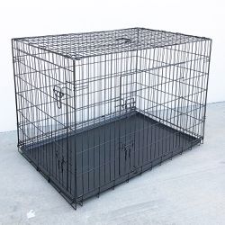 New $65 Folding 48” Dog Cage 2-Door Pet Crate Kennel w/ Tray 48”x29”x32” 