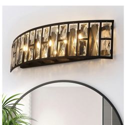 KLKLCH 24 inch Bathroom Vanity Light,Modern 5-Lights Crystal Glass Bathroom Light Fixture 