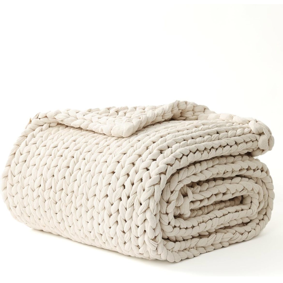 Cotton Weighted Blanket, Handmade Chunky Knitted Design, Soft and Cozy, Temperature Regulating and Breathable, Machine Washable Throw for Sleep or Hom