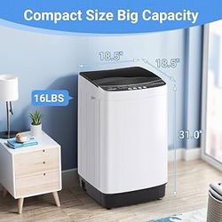2.0 Cu Ft Compact Washing Machine, 16 lbs Portable Washing Machine with 8 Wash Programs, Compact Laundry Washer for Homes & Apartments, Dorm, Small Sp
