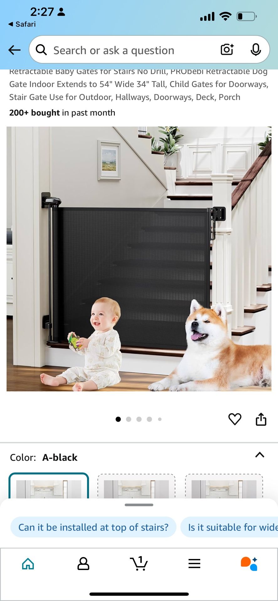Probebi Retractable Baby Gates for Stairs No Drill, PRObebi Retractable Dog Gate Indoor Extends to 54" Wide 34"