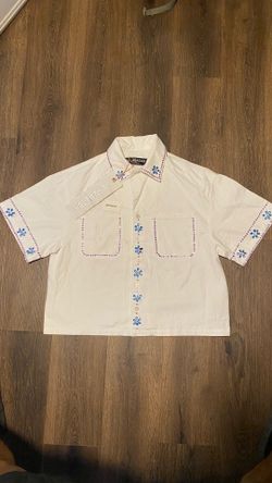VALABASAS Under Pressure White Rhinestone Short Sleeve Shirt Size S