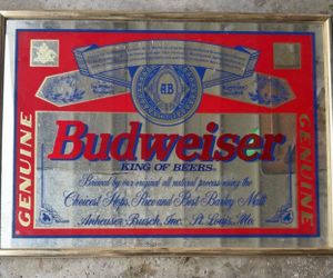 Budweiser mirror and bar sign
