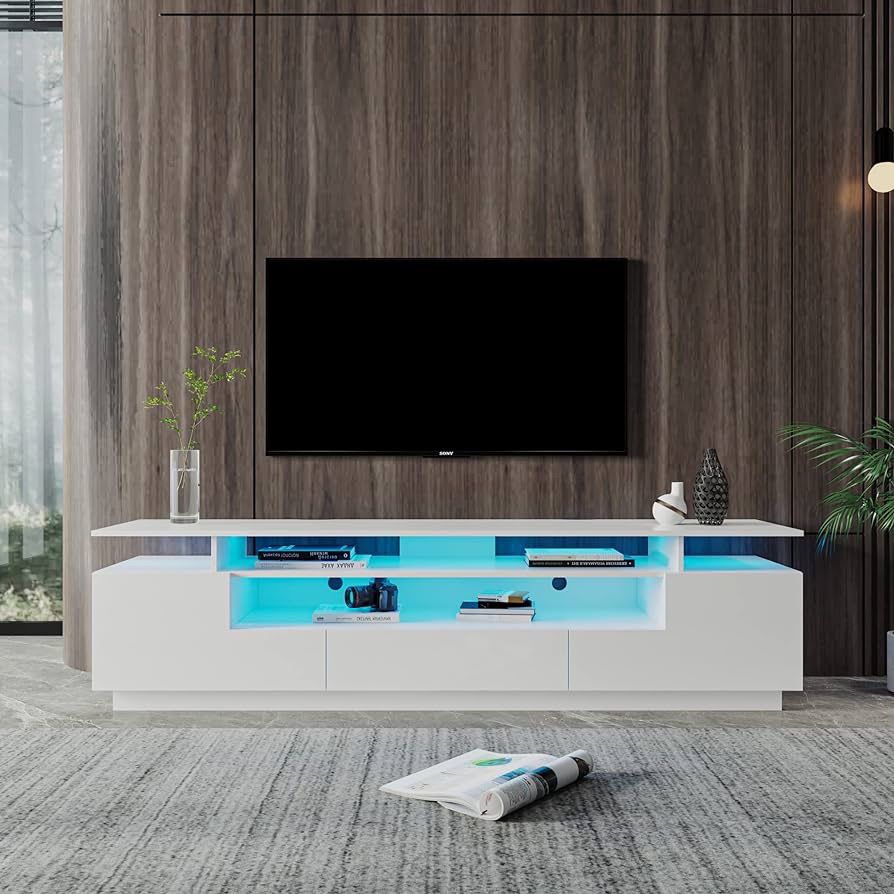 LED TV Stand,Modern High Gloss TV Console with 20 Color LEDs/Remote Control Lights,Media Console Entertainment Center for Up to 80 inch TV,TV Cabinet 