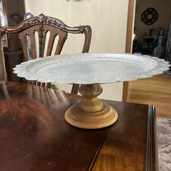 Primitive Wood And Metal Cake/pie Stand