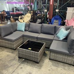 No Assemble Require!!! New 7 Pieces Wicker Outdoor Patio Furniture set Sectional Sofa Set ottoman table