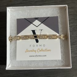 18K Gold-plated square link chain bracelet with cubic zirconia or crystal stones