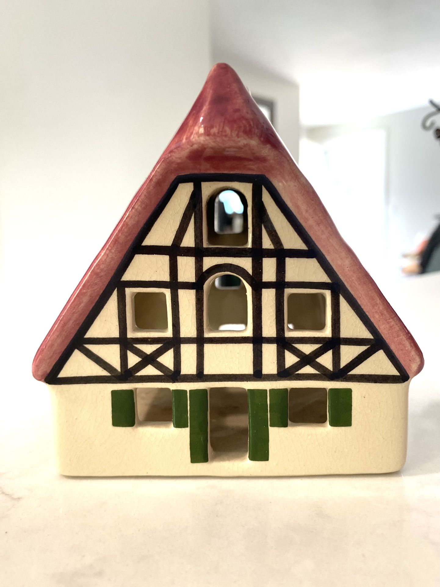 Vintage Ursula Leyk 1987 Signed Pottery Lighted Votive Candle House - Handmade In West Germany