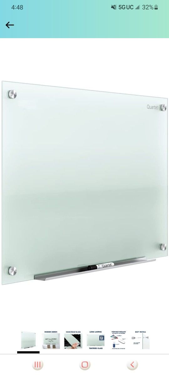 Quartet Glass Whiteboard, Dry Erase White Board, 3' x 2', Frosted