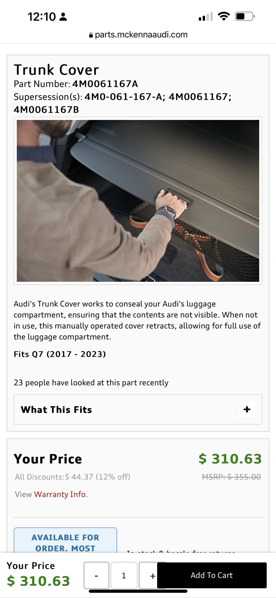 Audi Privacy Cover Oem
