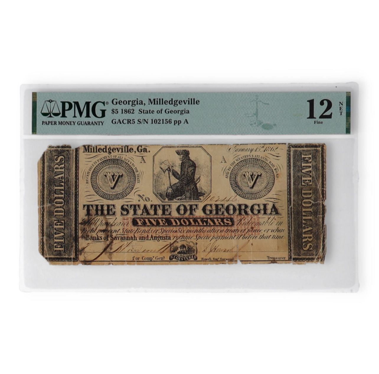 1862 5 $ Georgia Milledgeville
