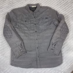 Vans VTG Heritage Gray Quilted Button Down Stitched Elbow Patch Jacket Mens XLarge EC