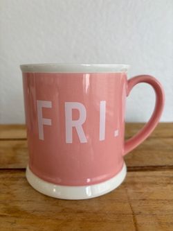 ✨ Anthropologie Weekend Mug Pink Friday Stoneware Coffee Cup Rare Retro Collectible ✨
