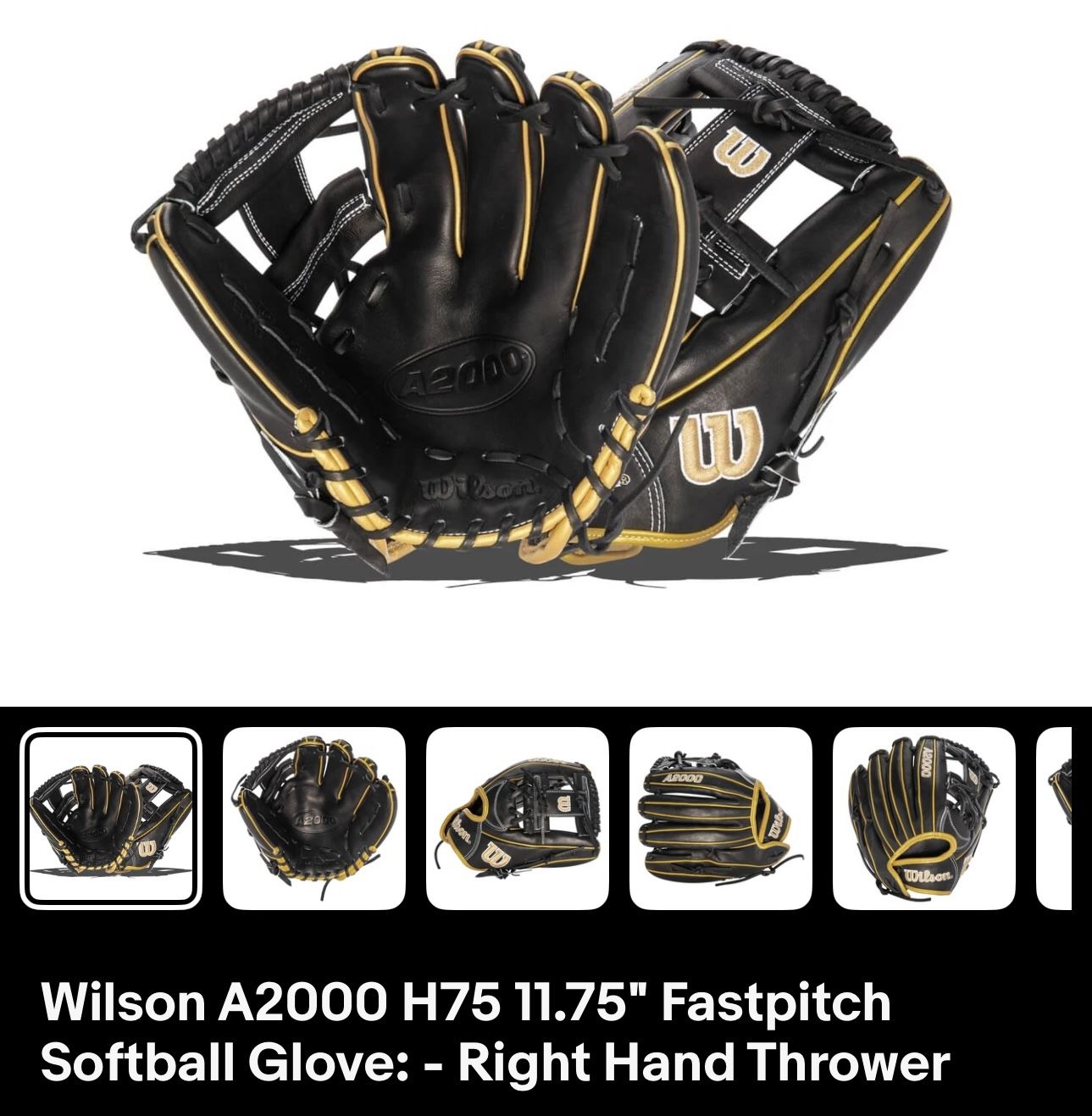 Wilson A2000 H75 11.75" Fastpitch Softball Glove: - Right Hand Thrower