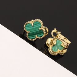 Van Cleef & Arpels 18K Yellow Gold Green Malachite Stud Earrings