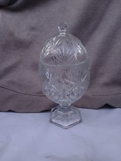 Crystal cut glass Egg shaved pedestal candy dish