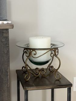 Beautiful Candle in Glass Bowl and Metal