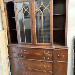 Antique Breakfront Hutch Display Cabinet