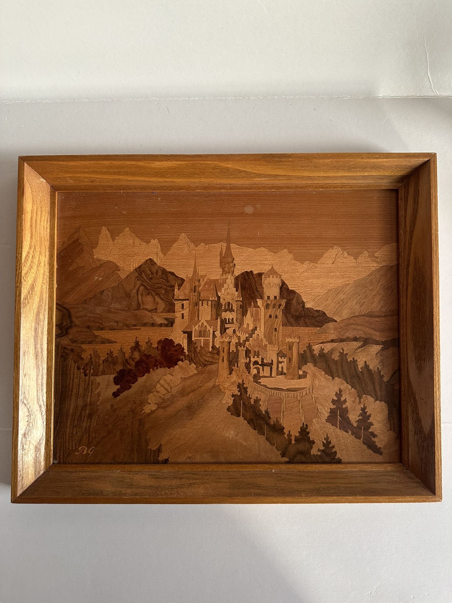 Marquetry Painting by Buchschmid & Gretaux Neuschwanstain Castle