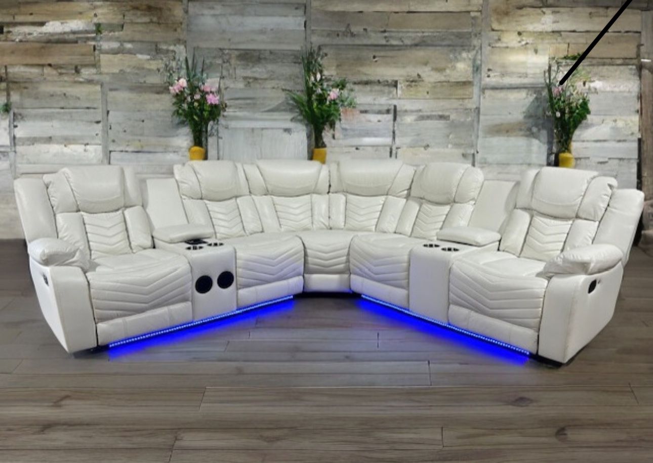 New Charmed White Reclining Sectional With Free Delivery 