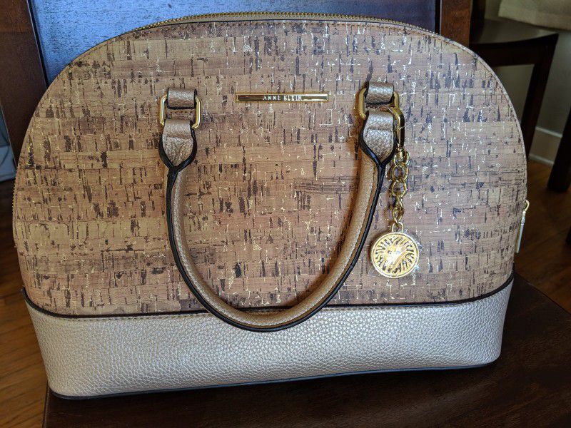 Classic Anne Klein Purse With Cork And Gold Accents 