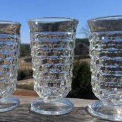 Vintage 11 Piece Set Indiana Whitehall Colony 12 ounce Cubist Clear Footed Iced Tea Glasses

