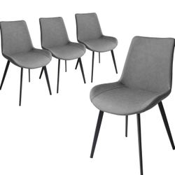 Dining Chairs Set of 4, Modern Kitchen Dining Room Chairs, Upholstered Dining Accent Side Chairs in Faux Leather Cushion Seat and Sturdy Metal Legs
