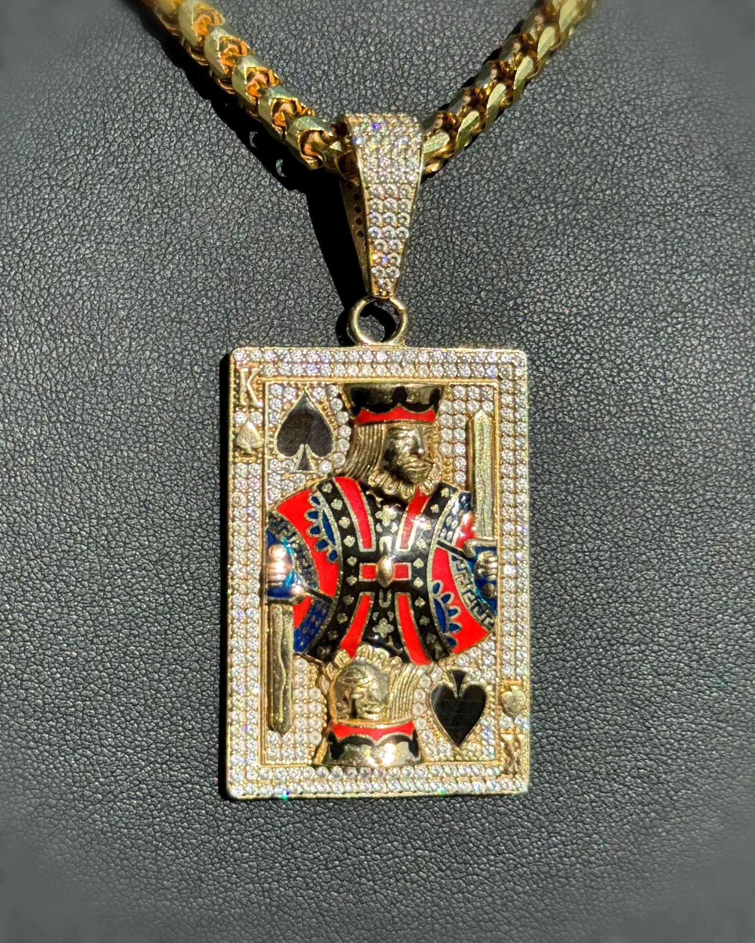 Jewelry 14k solid yellow gold pendant king of spades white CZ Stone 10CTW charm