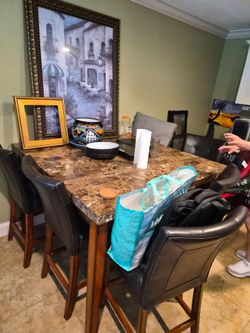 Marble-Top Counter Height Dining Table with 4 Chairs