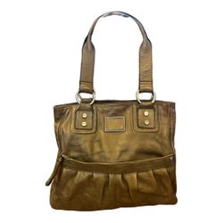 B.Makowsky Satchel Leather Olive Green Zipper Pocket Cheetah Interior