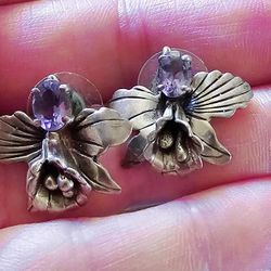VINTAGE SILVER & AMETHYST EARRINGS