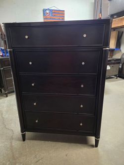 Modern Large Espresso 5 Drawer Tallboy Dresser