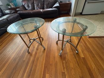 Pair of Round Glass Top Side Tables