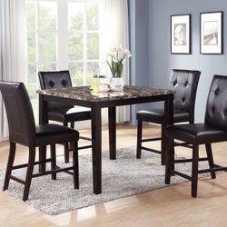 5 PC FAUX MARBLE COUNTER HEIGHT TABLE AND CHAIRS 