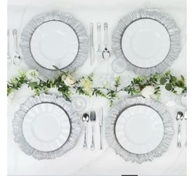 100 Pack Economy Plastic Charger Plates – 13" Silver Reef Rim Design Chargers for Weddings & Parties new