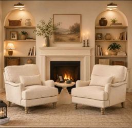 (Set of 2)39 in. W Beige Fabric Club Chair Filled with Goose Down and Foam Upholstered Accent Chair