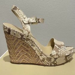 MICHAEL KORS MK Women’s Ellen Snake Embossed Leather Wedge High Heels Size 10